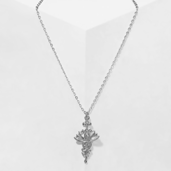 Кулон "Лотос" с узорами, цвет серебро