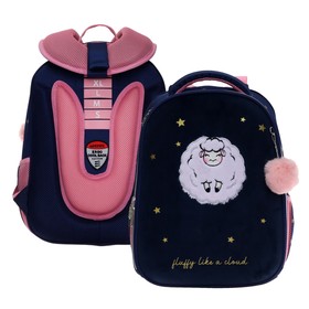 Рюкзак школьный deVENTE Fluffy Sheep, 38 х 28 х 16 см, эргономичная спинка, синий, розовый