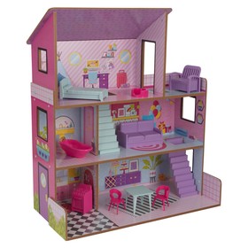 Деревянный кукольный домик «Лолли», с мебелью, 10 предметов
