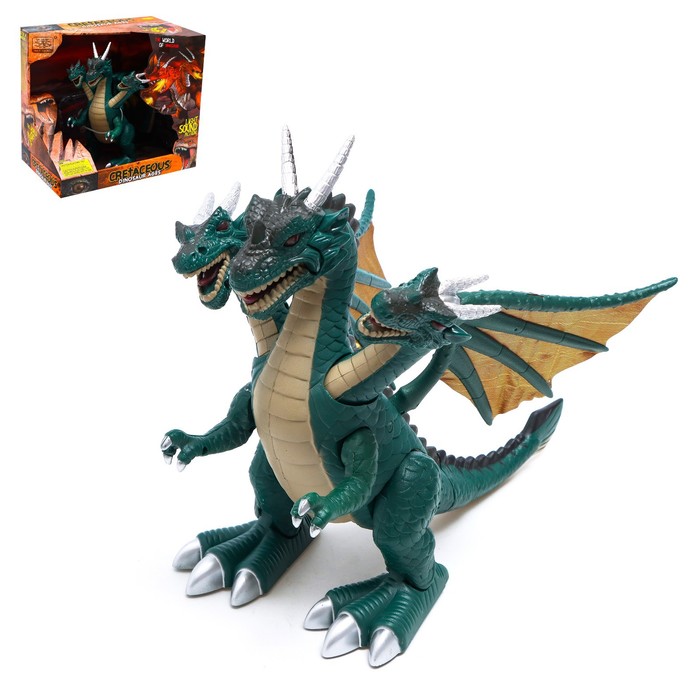 Динозавр «Дракон», работает от батареек, световые и звуковые эффекты, цвет зелёный