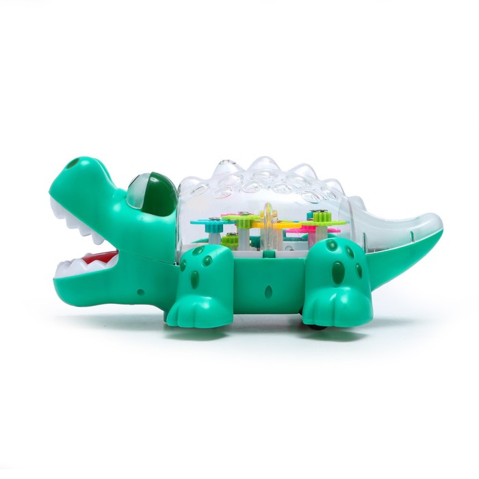 Крокодил "Шестерёнки", свет и звук, работает от батареек, цвет зеленый