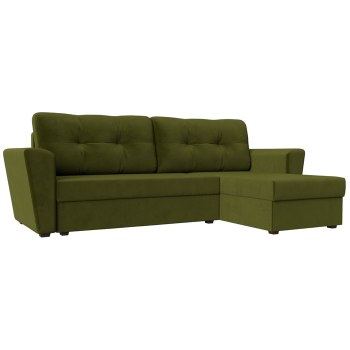Угловой диван «Амстердам лайт», еврокнижка, правый угол, микровельвет, цвет зелёный 