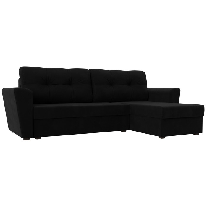 Угловой диван «Амстердам лайт», еврокнижка, правый угол, микровельвет, цвет чёрный 