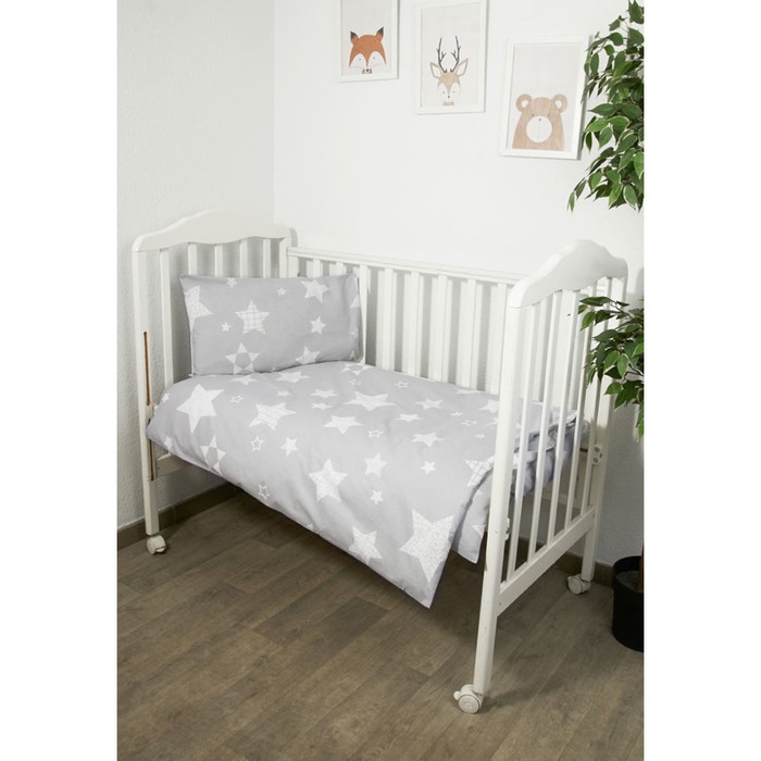 фото Постельное белье в детскую кроватку «созвездие», цвет серый сонный гномик