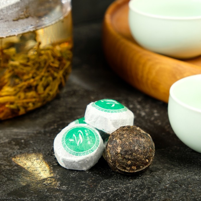 Зеленый прессованный чай (Пуэр) King Tea, золотая таблетка (точа), 5 шт*5 г