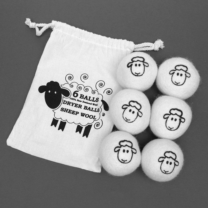 фото Шерстяные шарики для стирки и сушки белья, 6 см, с рисунком, 25 гр