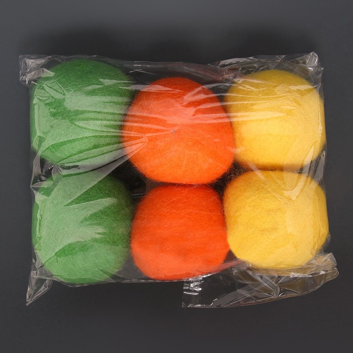 фото Шерстяные шарики для стирки и сушки белья, 6 см, цветной микс, 40 гр (набор 6 шт )