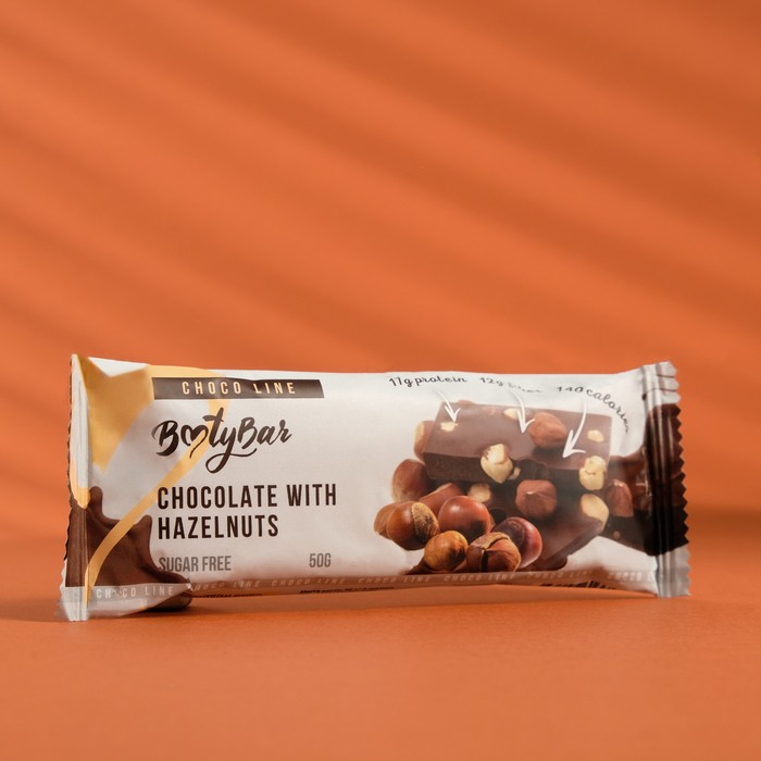 фото Протеиновый батончик choco line «шоколад с фундуком» спортивное питание, 50 г booty bar