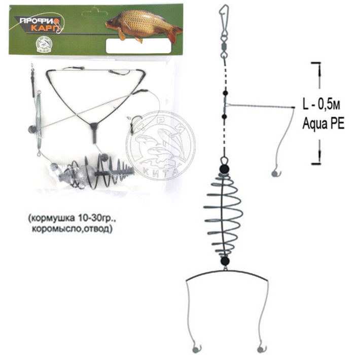 цена Снасть карповая, кормушка, коромысло, отвод, 3 крючка №6, 20 г