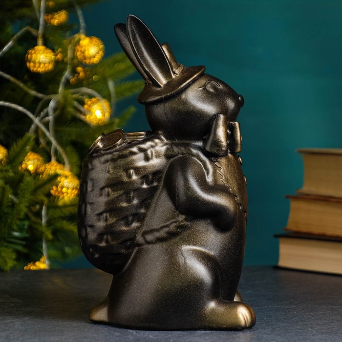 

Копилка "Зайчик с корзиной денег" бронза, 24см