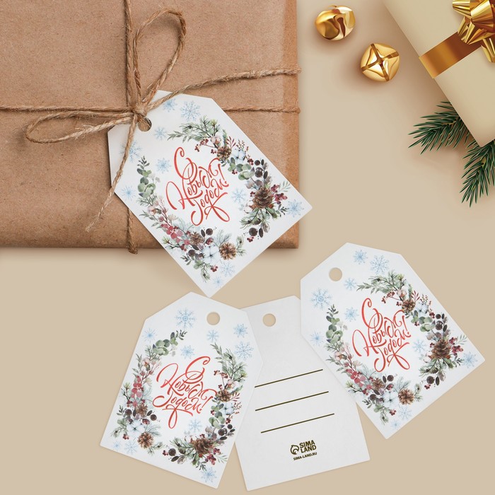открытка шильдик на подарок персонаж голография 5 × 7 см Открытка-шильдик на подарок «Новогодняя ботаника», акварельный картон, 5 × 7 см