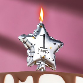 Свеча в торт на шпажке 'Воздушный шарик.Звезда', цифра 1, 11х5 см, серебряная Ош