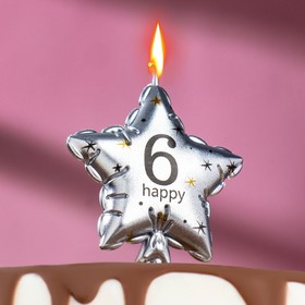 Свеча в торт на шпажке 'Воздушный шарик.Звезда', цифра 6, 11х5 см, серебряная Ош