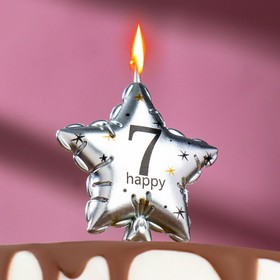 Свеча в торт на шпажке 'Воздушный шарик.Звезда', цифра 7, 11х5 см, серебряная Ош