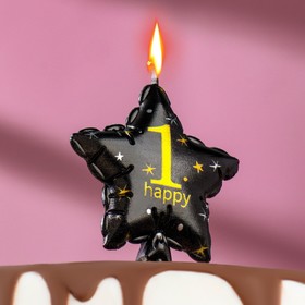 Свеча в торт на шпажке 'Воздушный шарик.Звезда', цифра 1, 11х5 см, черная с золотом Ош