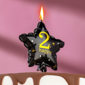 Свеча в торт на шпажке 'Воздушный шарик.Звезда', цифра 2, 11х5 см, черная с золотом Ош