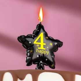 Свеча в торт на шпажке 'Воздушный шарик.Звезда', цифра 4, 11х5 см, черная с золотом Ош