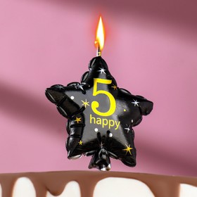 Свеча в торт на шпажке 'Воздушный шарик.Звезда', цифра 5, 11х5 см, черная с золотом Ош