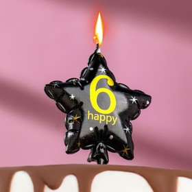 Свеча в торт на шпажке 'Воздушный шарик.Звезда', цифра 6, 11х5 см, черная с золотом Ош