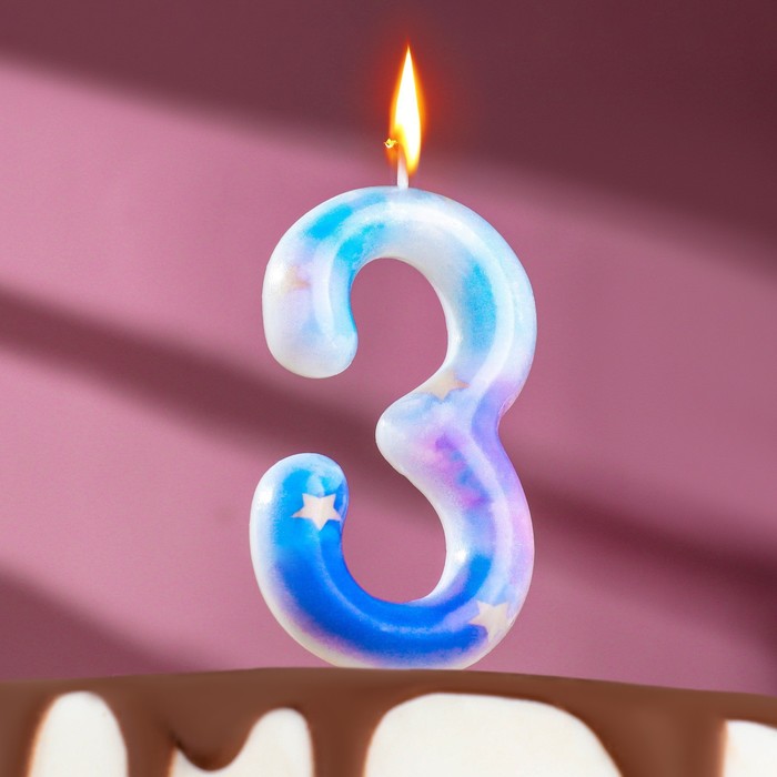 Свеча в торт на шпажке Звездопад, цифра 3, 9 см, ГИГАНТ свеча в торт на шпажке звездопад цифра 9 9 см гигант