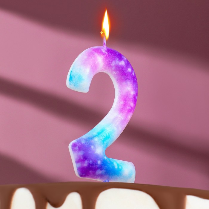 Свеча в торт на шпажке Галактика, цифра 2, 9 см, ГИГАНТ свеча в торт на шпажке галактика цифра 6 9 см страна карнавалия