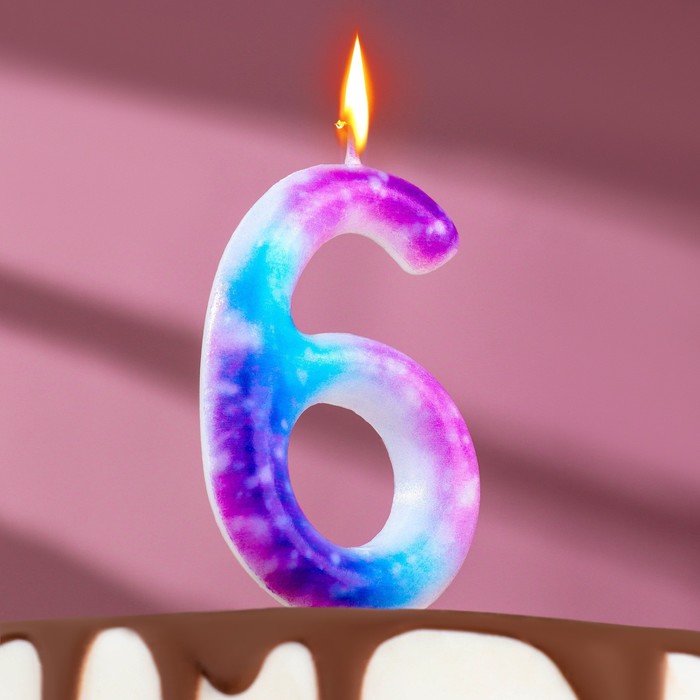 Свеча в торт на шпажке Галактика, цифра 6, 9 см, ГИГАНТ свеча в торт на шпажке звездопад цифра 9 9 см гигант