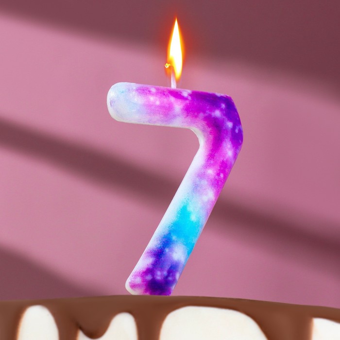 Свеча в торт на шпажке Галактика, цифра 7, 9 см, ГИГАНТ свеча в торт на шпажке галактика цифра 6 9 см страна карнавалия
