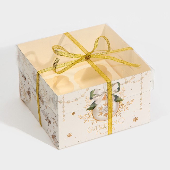 Коробка для капкейка «Бело-золотой », 16 × 16 × 10 см коробка на 4 капкейка ja t aime 16 × 16 × 10 см