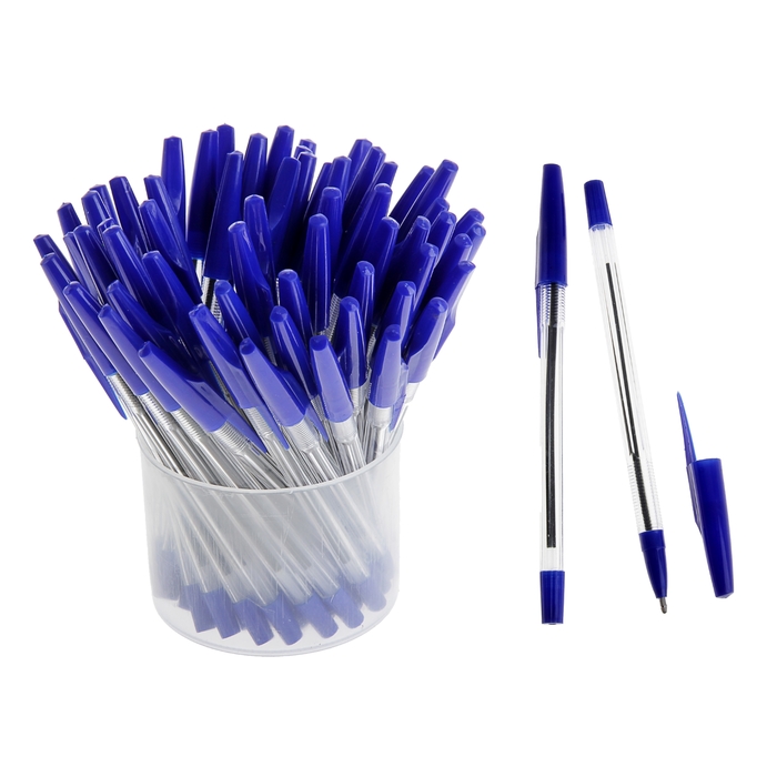 Ручка шариковая, синий колпачок, рифлёный держатель, стержень синий