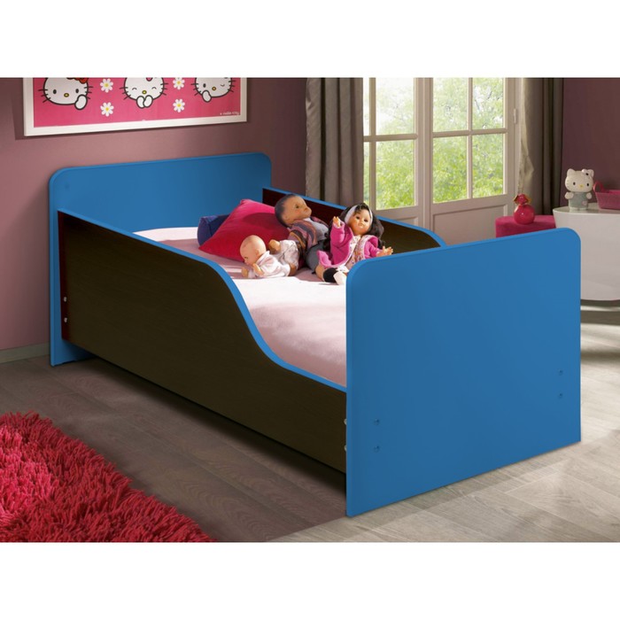 фото Кровать детская с бортом «малышка №2», 600 × 1400 мм, цвет венге / синий матрица