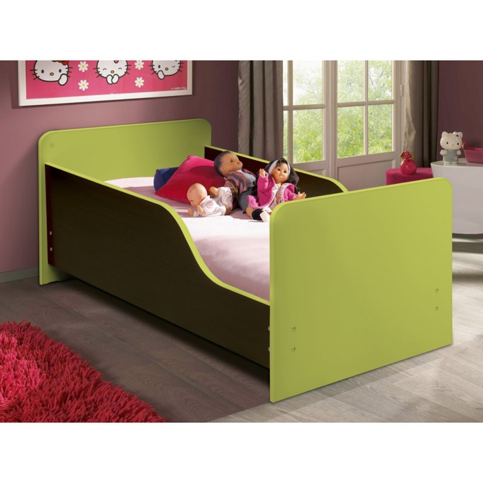 фото Кровать детская с бортом «малышка №2», 600 × 1400 мм, цвет венге / лайм матрица