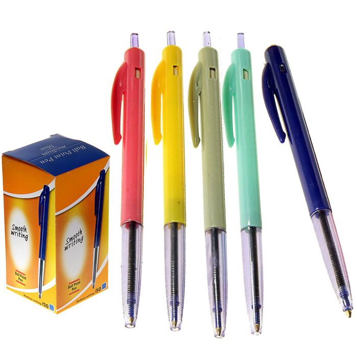 Ручка шариковая автоматическая корпус цветной, прозрачный держатель МИКС стержень синий