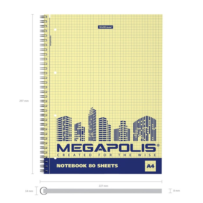 Тетрадь А4, 80 листов в клетку на спирали ErichKrause "Megapolis Yellow Concept", обложка мелованный картон, жёлтый внутренний блок