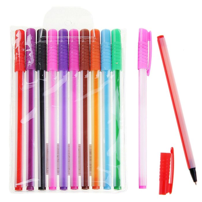 Набор ручек шариковых "Полоски", 10 штук, цвет чернил - синий