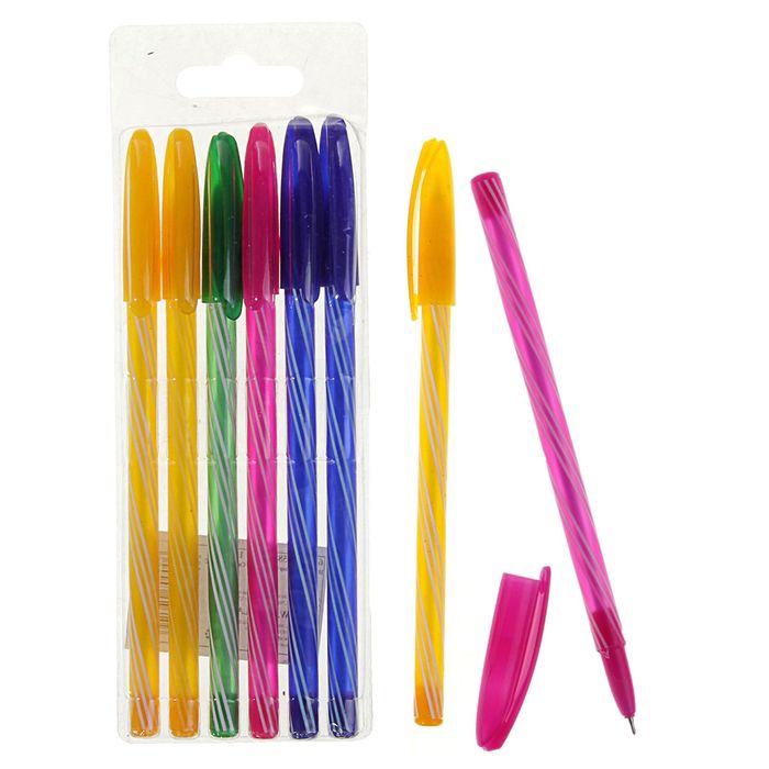 Набор ручек шариковых 06шт корпус "Спираль" МИКС стержень синий