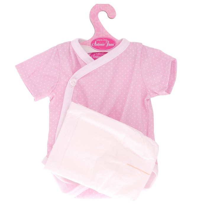 Одежда для кукол и пупсов 40-45 см, боди розовое в горошек, подгузник