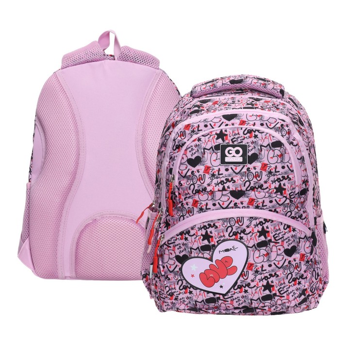 фото Рюкзак школьный gopack education more love, 39 х 29,5 х 12 см, эргономичная спинка, розовый