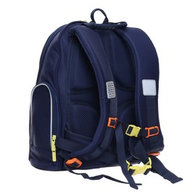 

Рюкзак школьный Kite, 38 х 28 х 15 см, наполнение: мешок, пенал, эргономичная спинка, синий/оранжевый