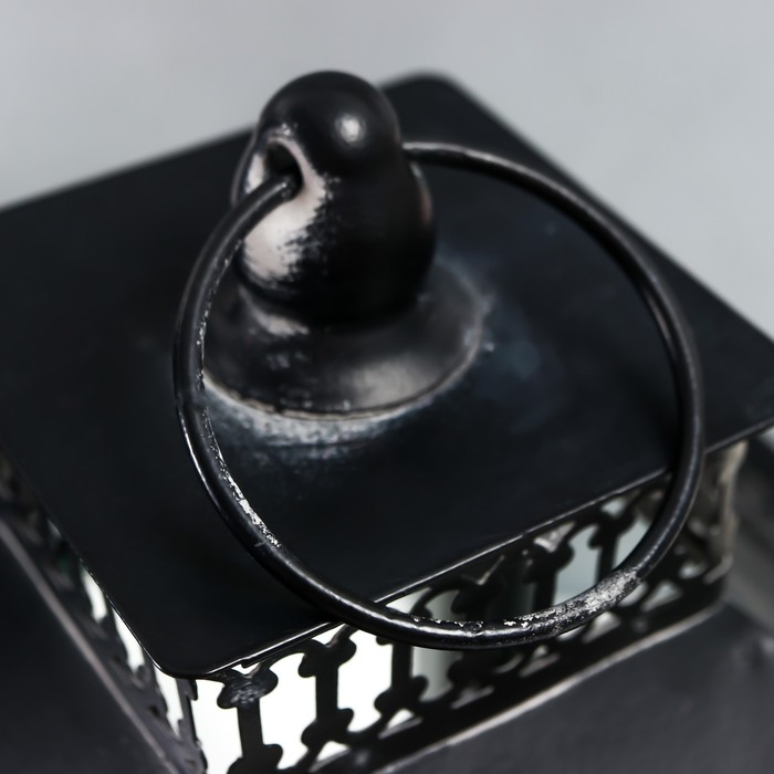 Подсвечник металл, стекло "Этна" чёрный набор 2 шт 19х19х39 см, 14х14х27 см