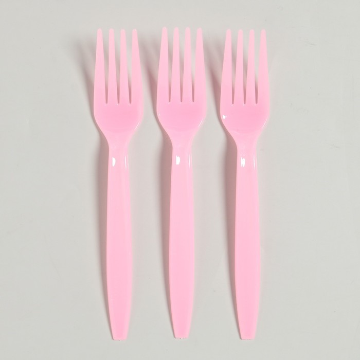 Вилка пластиковая, в наборе 6 штук, цвет розовый
