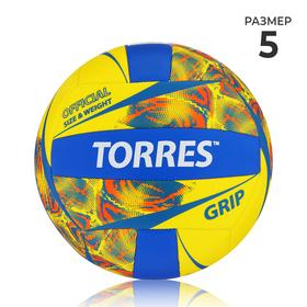Мяч вол. "TORRES Grip Y" арт.V32185, р.5, синт.кожа (ТПУ), маш. сшивка, бут.камера,желто-син