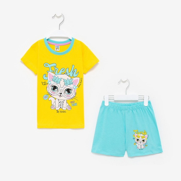 фото Комплект для девочки (футболка, шорты), цвет жёлтый/мятный, рост 92 см baby style
