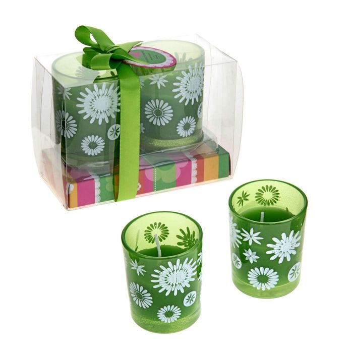 Свечи восковые (набор 2 шт) "Цветочки", цвет зеленый