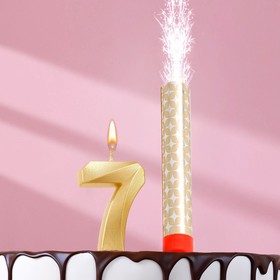 Свеча для торта цифра 'Грань + фонтан' золотая '7' Ош