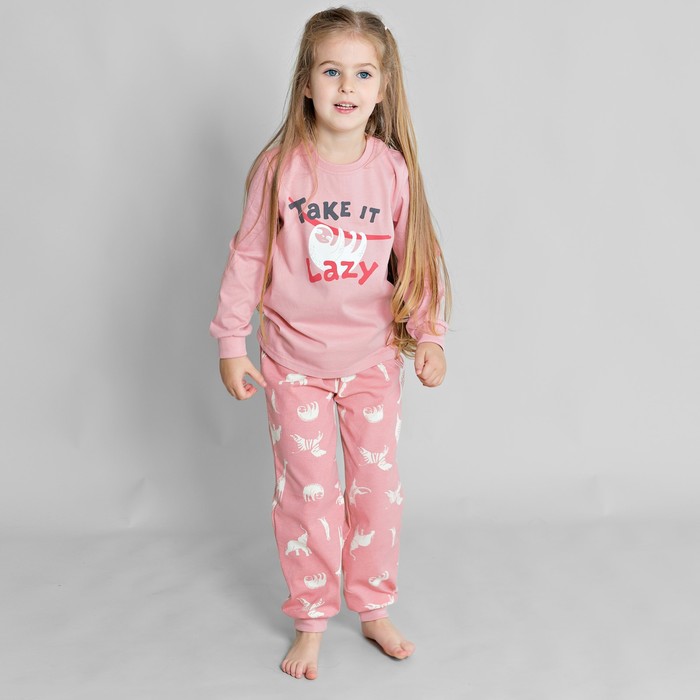 Пижама: джемпер, брюки для девочек, рост 86-92 см, цвет розовый