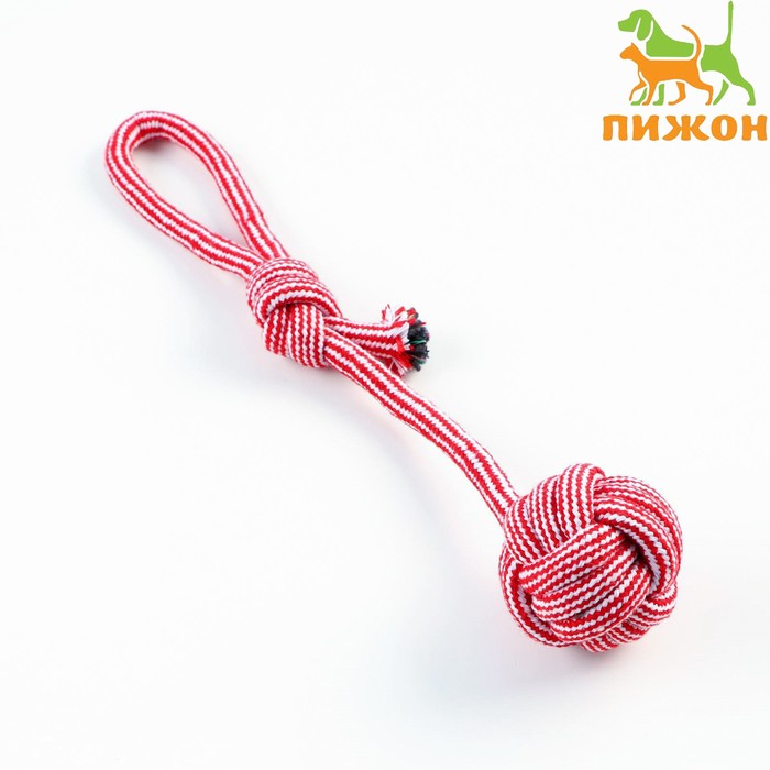 

Игрушка-дразнилка для собак с шариком из каната, до 85 г, до 38 см, красная/белая