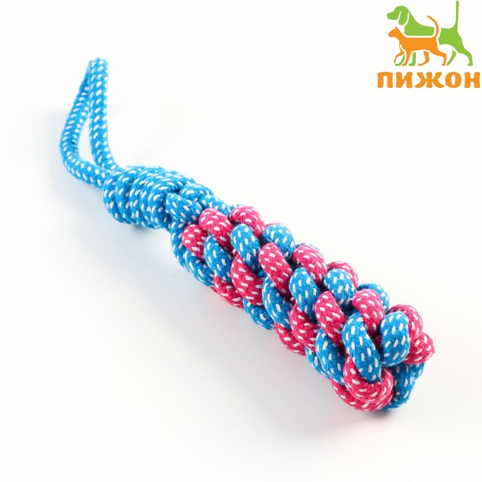 Игрушка канатная плетеная с ручкой, 120 г, до 31 см, синяя/розовая игрушка канатная конфета до 20 г синяя