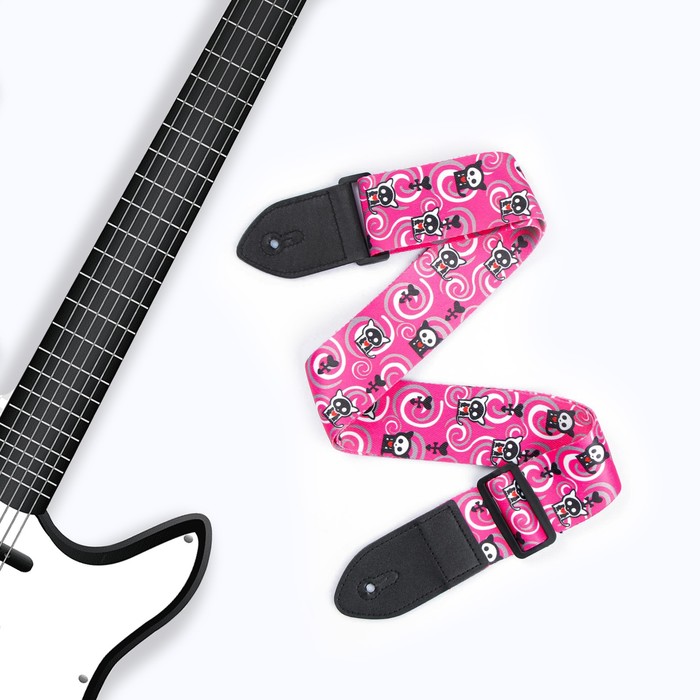 ремень для гитары розовый кошечки длина 60 117 см ширина 5 см Ремень для гитары, розовый, кошечки, длина 60-117 см, ширина 5 см