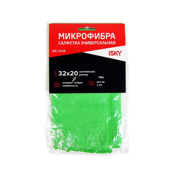 Салфетка для ухода за автомобилем iSky, 32х20 см, микрофибра, зеленый цена и фото