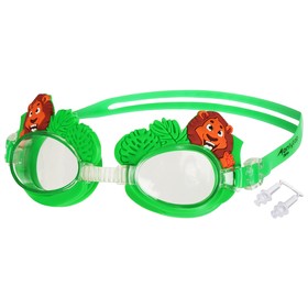 Очки для плавания детские ONLYTOP Swim «Зверята» + беруши, цвет зелёный Ош